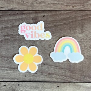 Good Vibes Mini Vinyl Sticker 3-Pack | Good Vibes Sticker | Rainbow Sticker | Flower Sticker | Mini Stickers