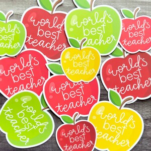 World&#39;s Best Teacher Apple Matte Vinyl Sticker | Vinyl Sticker | Waterproof Sticker