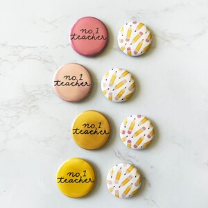 No. 1 Teacher Button Pin or Magnet Set | Pack of 2