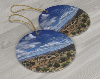 Southwest Desert Landscape Ceramic Ornament | Scenic Cloudy Sky