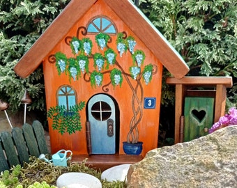 Fairy House with Vistaria, Gnome House, Fairy Garden Magical Cottage, Garden House, Wooden House