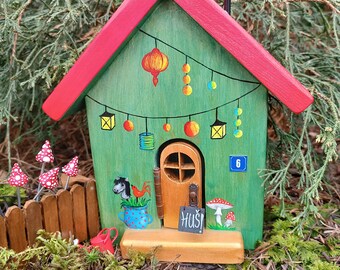 Fairy House with Fly Agaric, Mushroom Gnome House, Gnome House, Fairy Garden Magical Cottage, Garden House, Wooden House