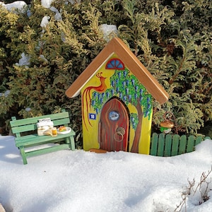 Holzhaus, Wohnungshaus, Feentür, Feengarten, Zaubergarten, Miniaturgarten, Haus für Zwerge, Haus für Feen