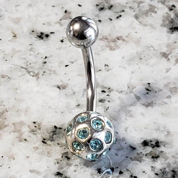 Belly Ring | Surgical Steel and 925 Silver | Aqua… - image 1