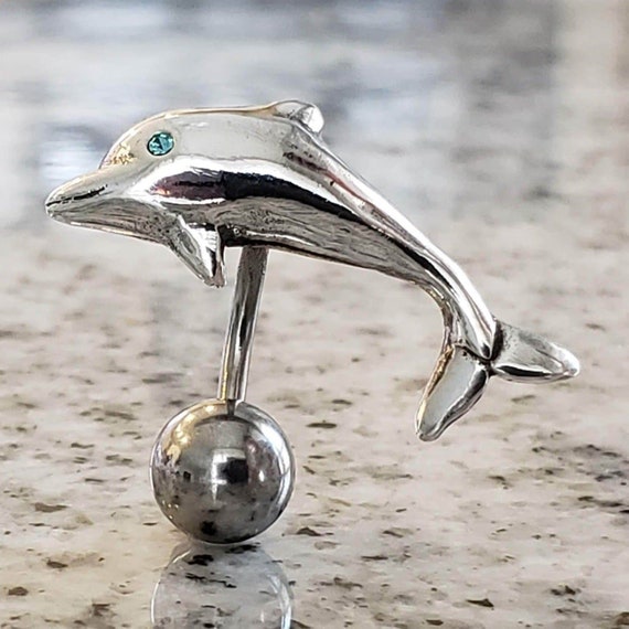 Dolphin Reverse Belly Ring | Surgical Steel and 9… - image 1