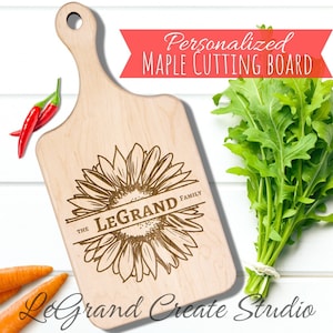 Personalized Sunflower Cutting Board made with Maple Wood Gift for Wedding Gift for Anniversary Gift for Housewarming Custom Couples Gift