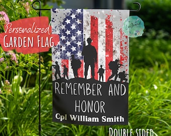 Personalized Memorial Day Flag American Flag Garden Flag Remember and Honor Garden Flag Personalized Military Flag Fallen Solider Flag