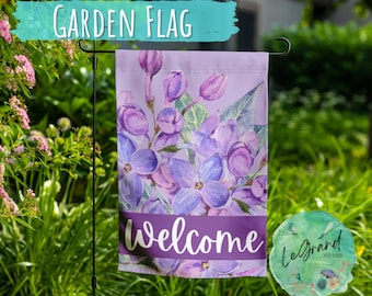 Purple Lilac Welcome Garden Flag for Spring or Summer Welcome Flag with Lilac Flowers