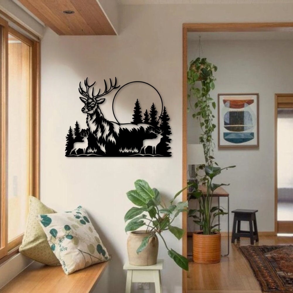 Deer Ande Jungle Metal Wall Art 'wild Life' Forest Etsy