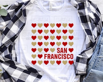 Archivo de corte SVG de corazones de fútbol de Love San Francisco, niners, touchdown SVG, día del juego, temporada svg, png para sublimación