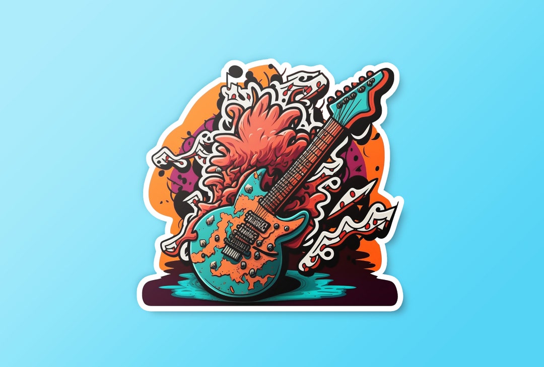 Guitar Sticker Animated Guitar Cartoon Sticker Laptop Decal Laptop