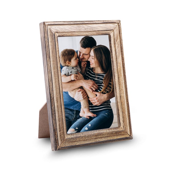 Handy Kala Single Wooden Photo Frame with Rustic Mango Wood Border - Vertical or Horizontal Display & Table Decor for 4x6 Inches Photos