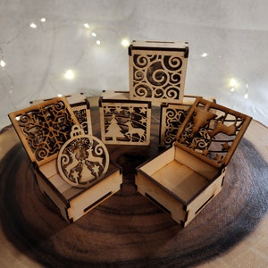 Wooden Christmas Box with 4 Ornaments