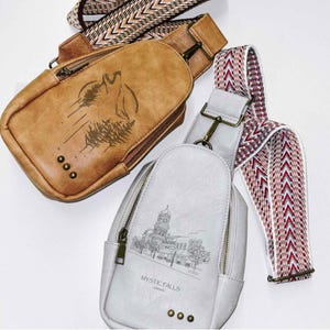 Mystic Falls Sling Bag, TVD Inspired Original Artwork, 4 Designs to Choose From, Vegan Leather