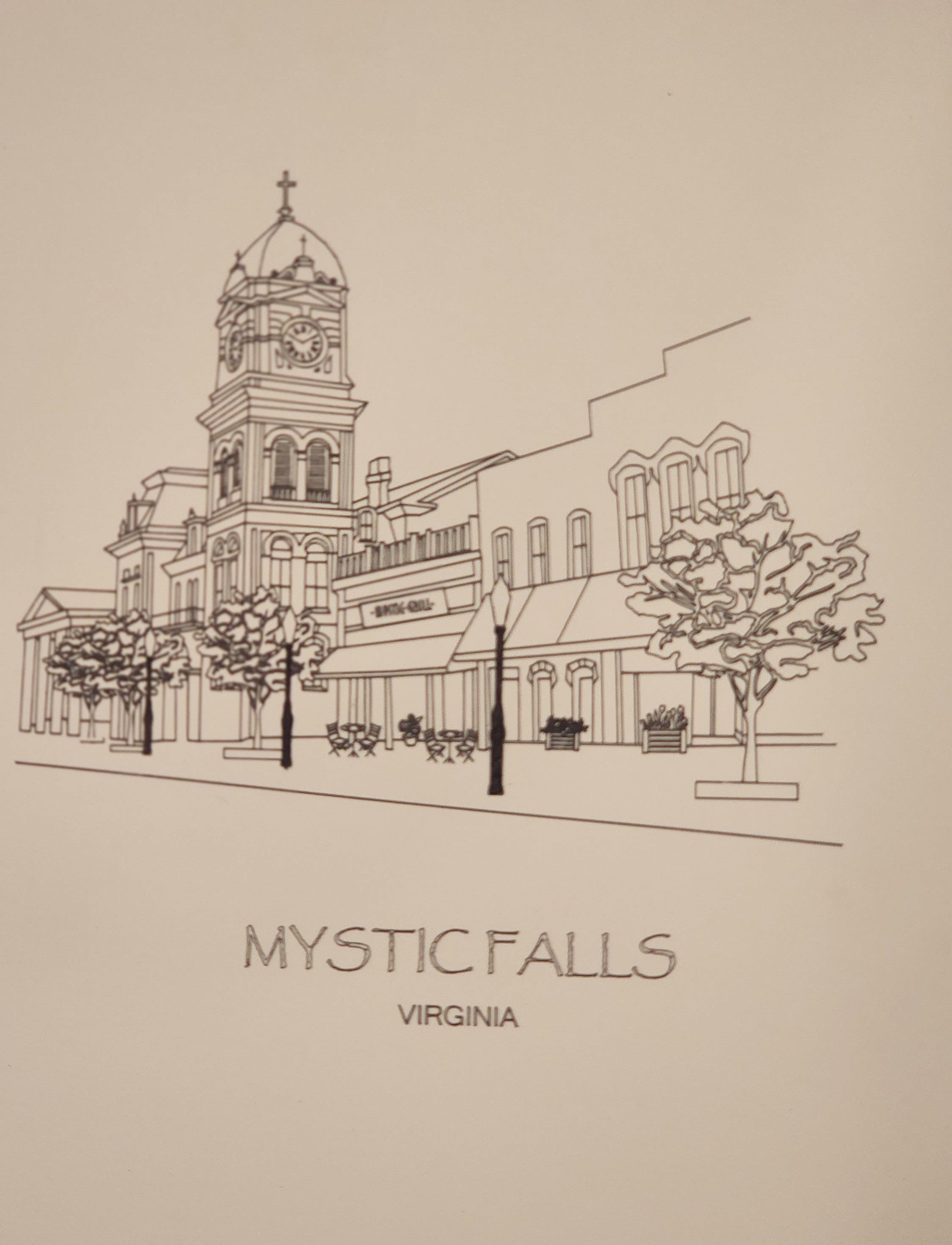 Mystic Falls covington GA Line Drawing TVD Fan Art Etsy