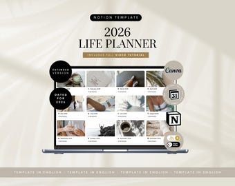 Notion Template 2026 Life Planner Engels Notion Dashboard Esthetisch Notion Alles-in-één Notion Templates ADHD Notion Studentenplanner