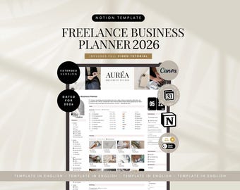 Notion-sjabloon 2026 Bedrijfsplanner Engels Persoonlijke financiën Budgettracker Notion Esthetisch Freelance Dashboard Digitale projectplanner