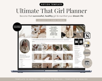 Notion Template Ultimate That Girl Planner 2024 English Notion Dashboard Aesthetic Notion All In One Life Planner Notion ADHD Notion Student