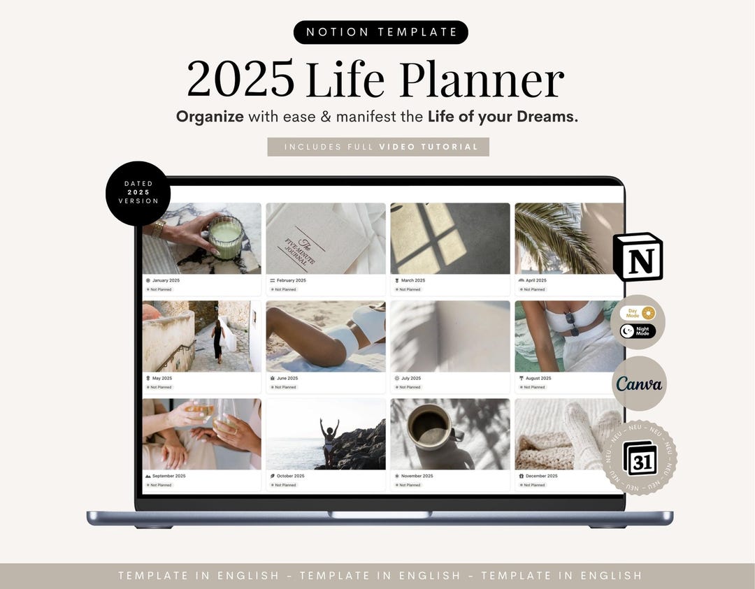 Notion Template 2025 Life Planner English Notion Dashboard Aesthetic ...