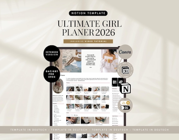 Notion Template 2026 Ultimate Girl Planer Deutsch Notion Vorlage Notion Dashboard Aesthetic Notion All In One Notion Life Planner ADHD