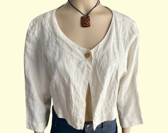 Vintage white linen top bolero vest jacket boho loose fit parisian frenchstyle size EU M US 8