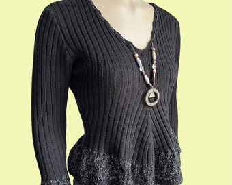 Black knitted vest cardigan pullover top with necklace / boho y2k 2000sfashion quirky top western coolgirl whicked aesthetic / EU S M  US 6