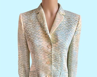 Laurel blazer turquoise blue white pearl seashell jacket coat vintage EU S  US 6