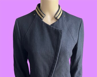 Vintage military darkblue wool jacket with gold yarn details / size EU L US 10