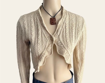 Y2k bolero vest beige gold knitted top / bohostyle 2000sfashion festival ootd /  EU S  US 4 6