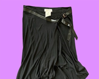 Marella black asymmetrical flowy punk bohostyle skirt with belt / size EU S US 6