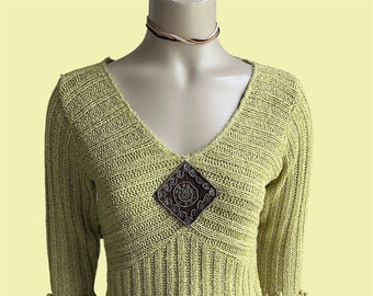 Green knitted sweater vest top with jewellery / boho y2k 2000sfashion quirky top coolgirl aesthetic itgirl / EU S  US 6