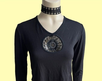 Vintage embellished black viscose beaded jewellery top / y2k goth punk boho 2000s 00s / EU S US 6