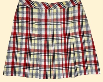 Vintage tartan pleated skirt red yellow white checked plaid y2k college style / size M US 8