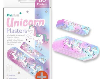 60 x Kids unicorn plasters, bandage wash-proof, for first aid cut and wound protection.