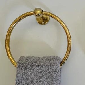 Pair of 6&quot; Unlacquered Brass Towel Holder, Handcrafted Ring for Bathroom and Kitchen