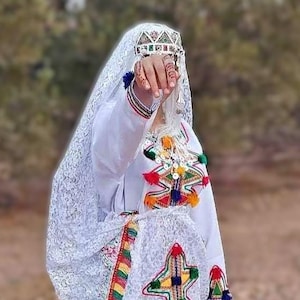 Handmade Berber Dress Set: Moroccan Kaftan, Crown & Necklace