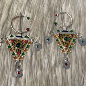 Berber Enamel Fibulae Pair – Handmade Tizerzai Brooches from Rif, Morocco | Vintage Tribal Jewelry