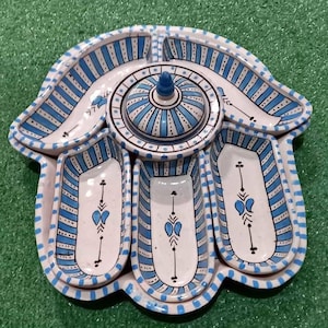 Turquoise Hamsa Ceramic Dish – Handmade Boho Serving & Dipping Set