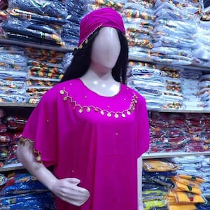Handmade Berber Amazigh Kaftan Gandoura Dress with Headscarf – Moroccan Caftan, Bohemian Clothing for Women