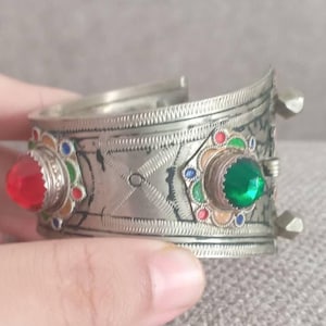 Silver Open Cuff Bracelet with Enamel – Handmade Berber Amazigh Jewelry from Morocco