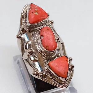 Sterling Silver Coral Ring: Handmade Moroccan Boho Jewelry