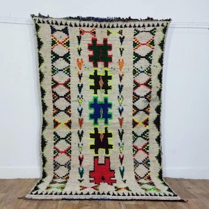 Handmade Moroccan Boujaad Rug, Colorful Berber Wool Carpet, Vintage Tribal Tapis Berbere, Authentic Wool Area Rug, Bohemian Décor