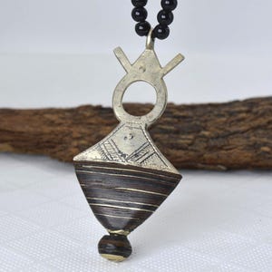 Boho Tuareg Ebony Southern Cross Necklace with Ethnic Tribal Flair, Handmade Amulet Jewelry for Vintage Hippie Style