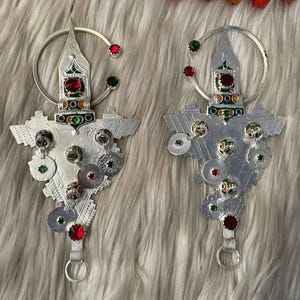 Ethnic Berber Kabyle pair Tezerzai fabula Small Silver, Enamel handmade