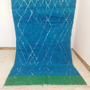 Authentic Moroccan Boujaad Rug – Green Berber Wool Carpet with White Stripes, Soft Wool Area Rug, Handmade Tapis Berbere, Bohemian Décor