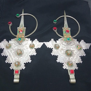 Antique pair of Berber silver fibula enameled  - Morocco