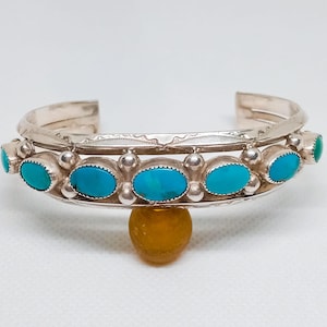 Navajo Bracelet – 925 Sterling Silver with Natural Turquoise – Handmade Native Jewelry