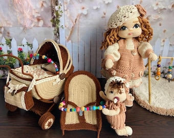 Lara Baby set Doll, Amigurumi pattern, PDF in English with 122 supportive Youtube videos in Turkish