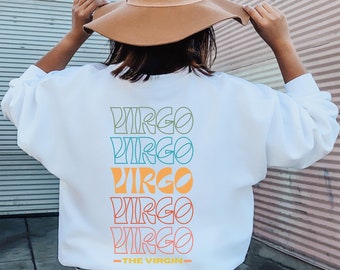 Moletom retrô do zodíaco de Virgem, moletom do horóscopo de Virgem, camisetas de astrologia, presente de aniversário de Virgem, gola redonda de Virgem, moletom estético