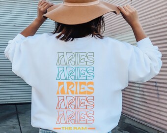 Retro Aries Zodiac Sweatshirt, Aries Horoscope Shirt, Astrology Crewneck, Aries Birthday Gift, Zodiac Shirt, Aries Zodiac Crewneck